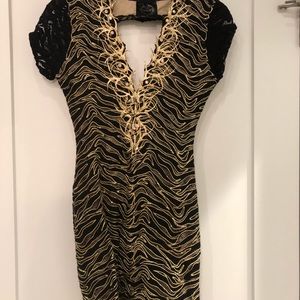 Holt Miami Zebra Black /Gold Lace dress